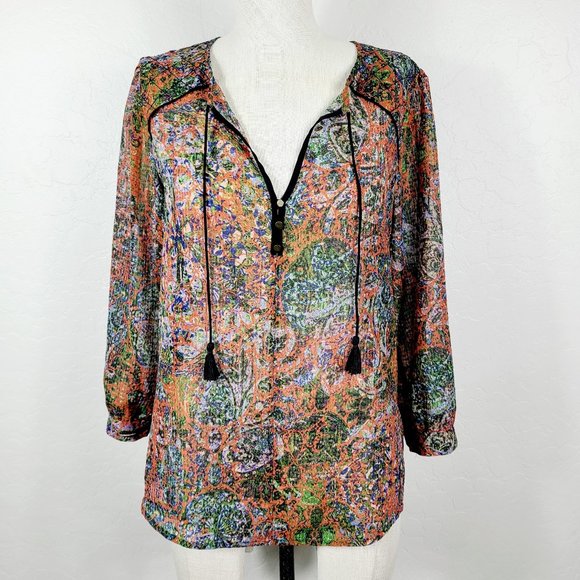 Anthropologie Tops - Edme & Esyllte Anthropologie Blouse 6 Red Green Abstract Lightweight Top